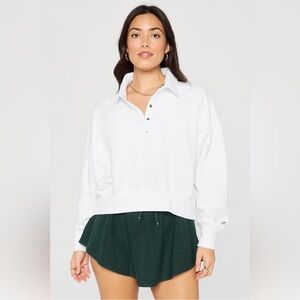 Fabletics Year Round Terry Snap Front Sweatshirt in Classic White